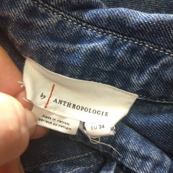 Anthropologie Size 2 Cassidy Denim Mini Dress 3/4 Sleeve Boho Collared Festival - Picture 7 of 9